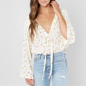 Intimately Free People Forties Feels Bodysuit-Yellow Sunflowers-Size Small-Boho